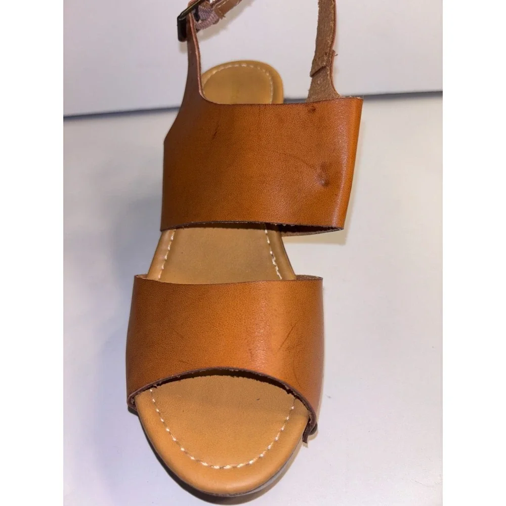 Madden Girl Driiggs Wedge Sandal Women's 8.5 Brown Faux Leather Comfort Open Toe
